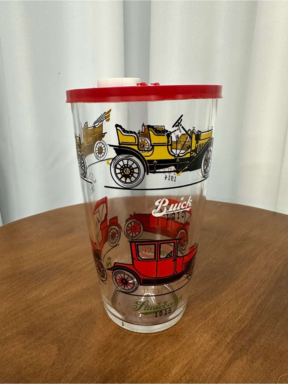 Vintage Car Glass Tumbler with Red Lid